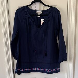 Vineyard Vines Dark Blue Blouse with Pink Accents